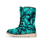 Turquoise Leaf Print Winter Boots