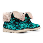 Turquoise Leaf Print Winter Boots