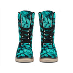 Turquoise Leaf Print Winter Boots
