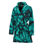 Turquoise Leaf Print Women's Bathrobe