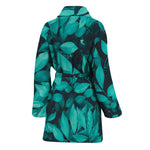 Turquoise Leaf Print Women's Bathrobe