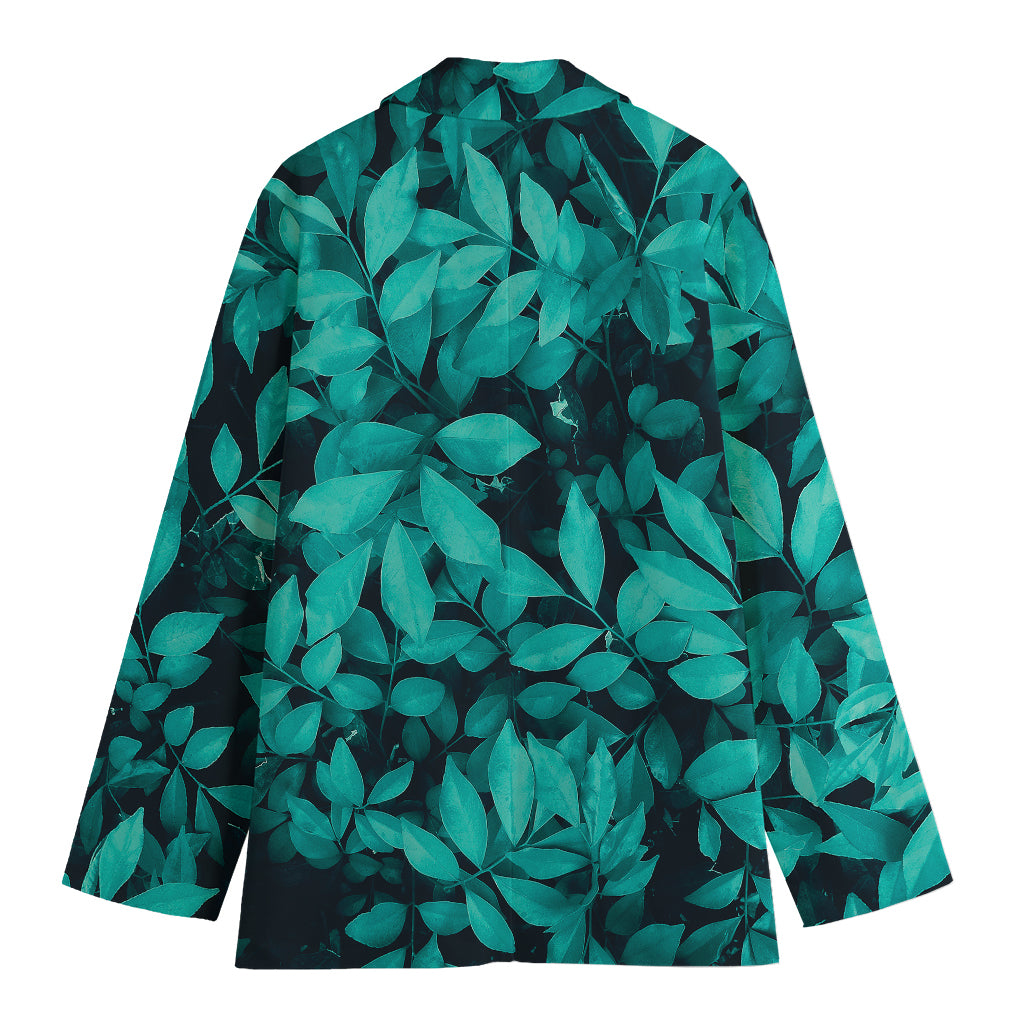 Turquoise Leaf Print Women's Blazer