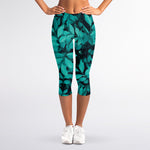 Turquoise Leaf Print Women's Capri Leggings