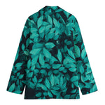 Turquoise Leaf Print Women's Cotton Blazer