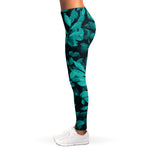 Turquoise Leaf Print Women's Leggings