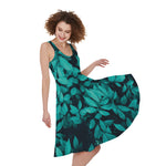 Turquoise Leaf Print Women's Sleeveless Dress