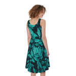 Turquoise Leaf Print Women's Sleeveless Dress