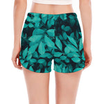 Turquoise Leaf Print Women's Split Running Shorts