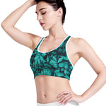 Turquoise Leaf Print Women's Sports Bra