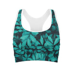 Turquoise Leaf Print Women's Sports Bra