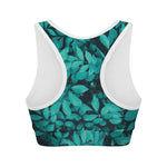 Turquoise Leaf Print Women's Sports Bra