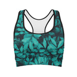 Turquoise Leaf Print Women's Sports Bra
