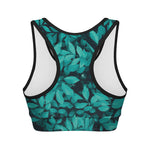 Turquoise Leaf Print Women's Sports Bra