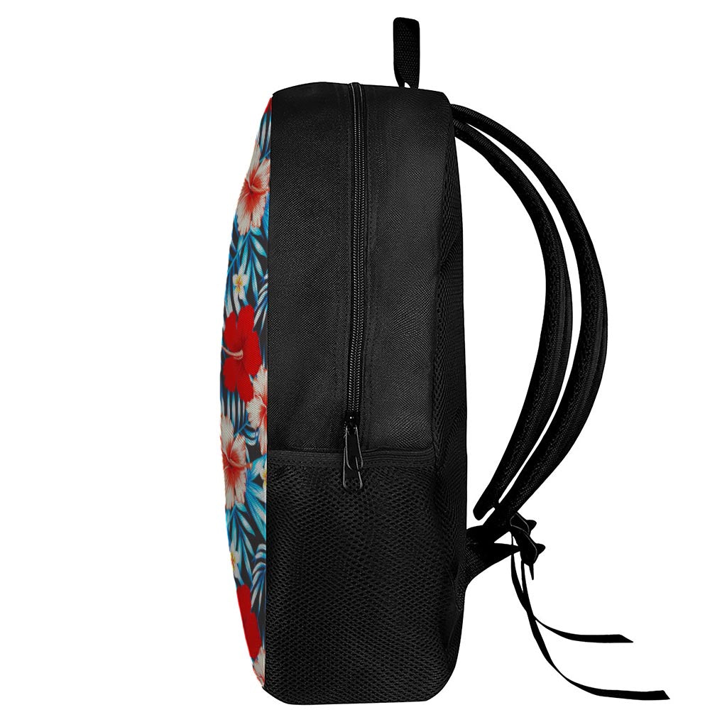 Turquoise Leaves Hibiscus Pattern Print 17 Inch Backpack