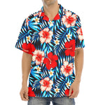 Turquoise Leaves Hibiscus Pattern Print Aloha Shirt