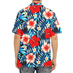 Turquoise Leaves Hibiscus Pattern Print Aloha Shirt