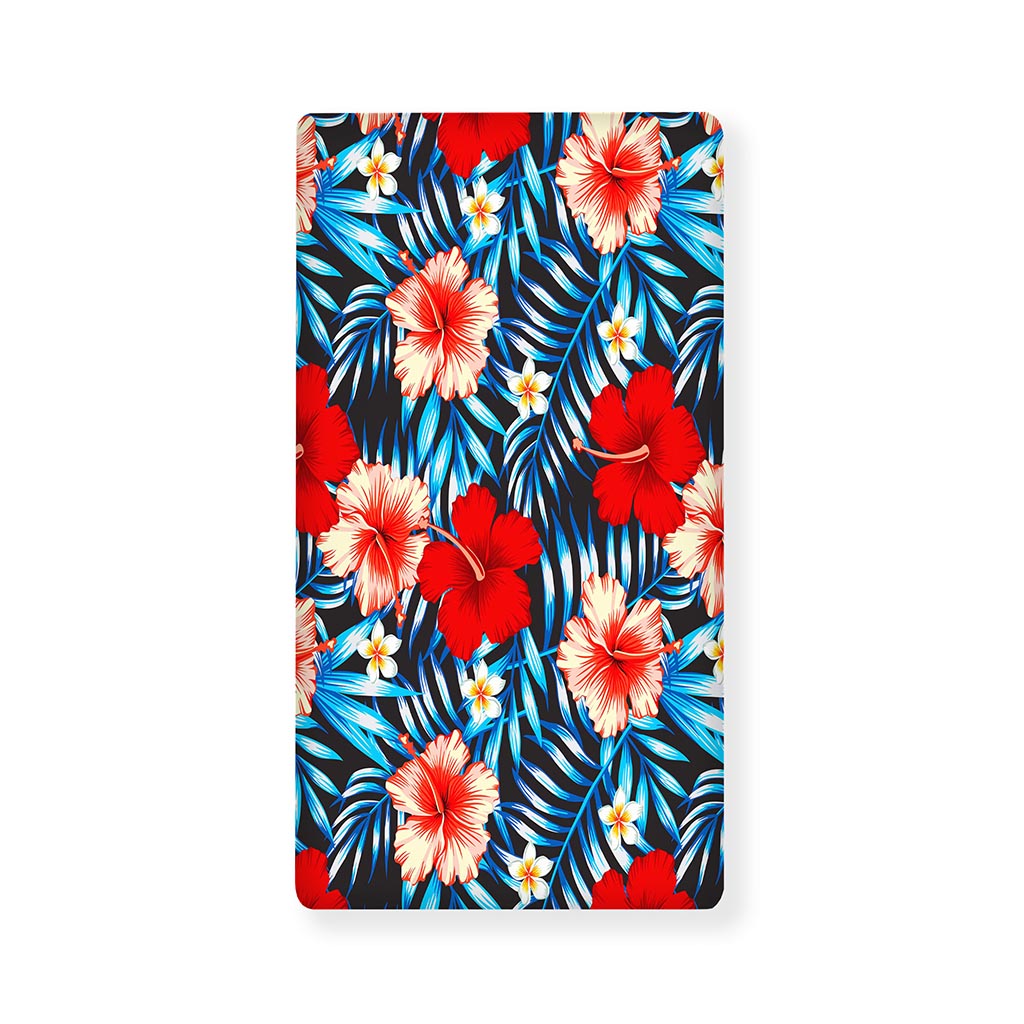 Turquoise Leaves Hibiscus Pattern Print Baby Crib Sheet