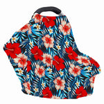 Turquoise Leaves Hibiscus Pattern Print Baby Seat Cover