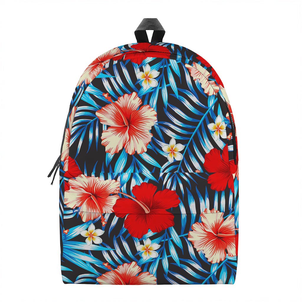 Turquoise Leaves Hibiscus Pattern Print Backpack