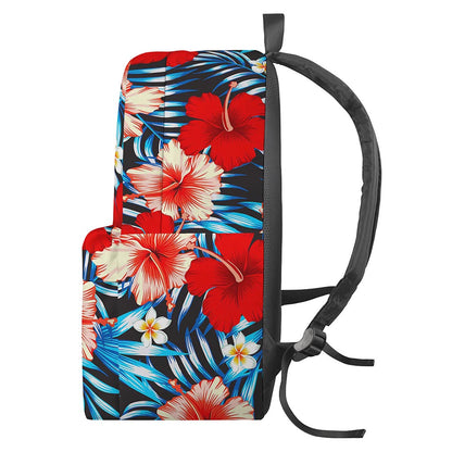 Turquoise Leaves Hibiscus Pattern Print Backpack
