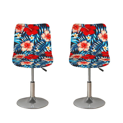 Turquoise Leaves Hibiscus Pattern Print Bar Stool Covers