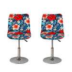Turquoise Leaves Hibiscus Pattern Print Bar Stool Covers