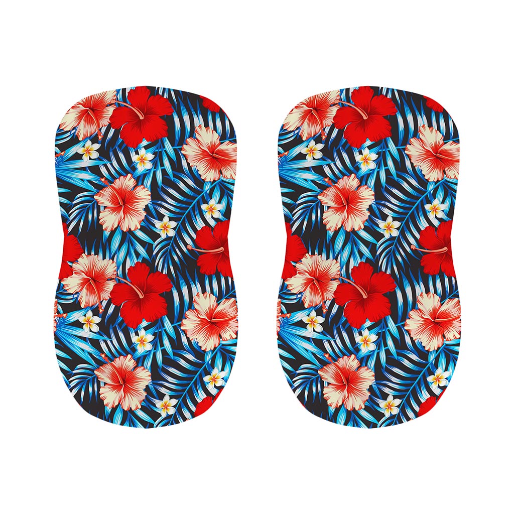 Turquoise Leaves Hibiscus Pattern Print Bar Stool Covers