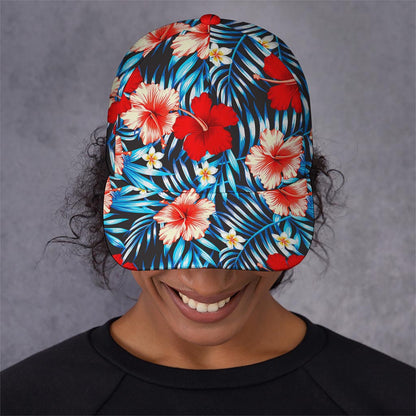 Turquoise Leaves Hibiscus Pattern Print Baseball Cap