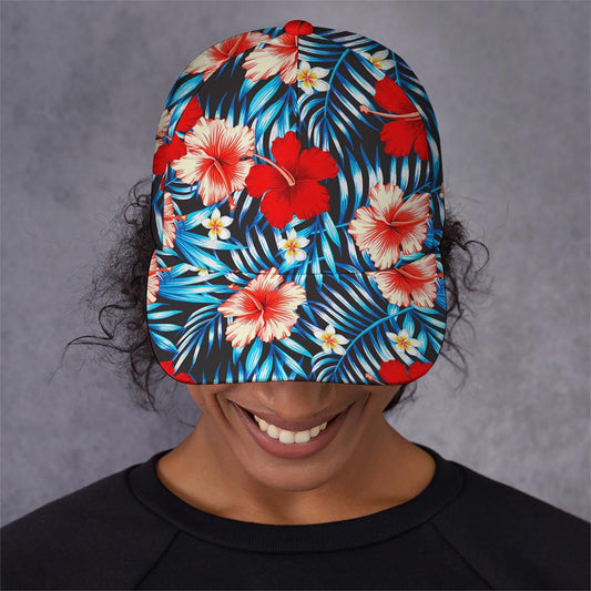 Turquoise Leaves Hibiscus Pattern Print Baseball Cap