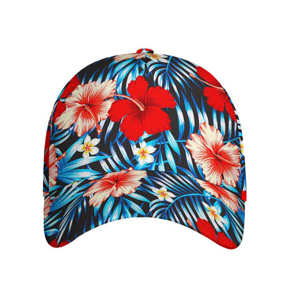Turquoise Leaves Hibiscus Pattern Print Baseball Cap