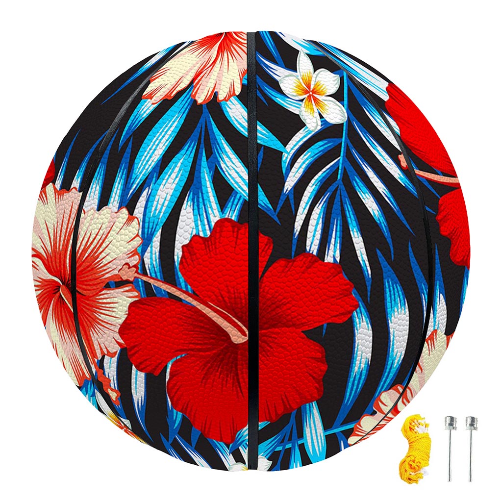 Turquoise Leaves Hibiscus Pattern Print Basketball