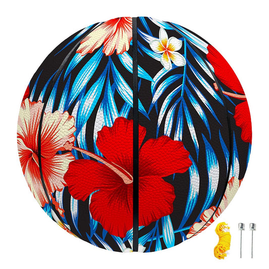 Turquoise Leaves Hibiscus Pattern Print Basketball