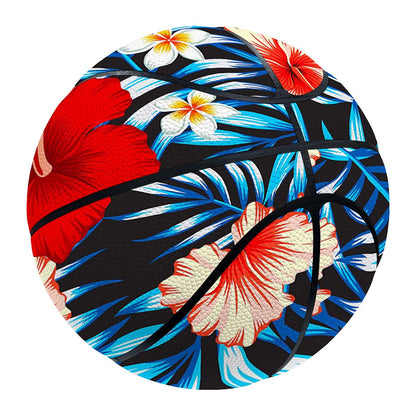 Turquoise Leaves Hibiscus Pattern Print Basketball