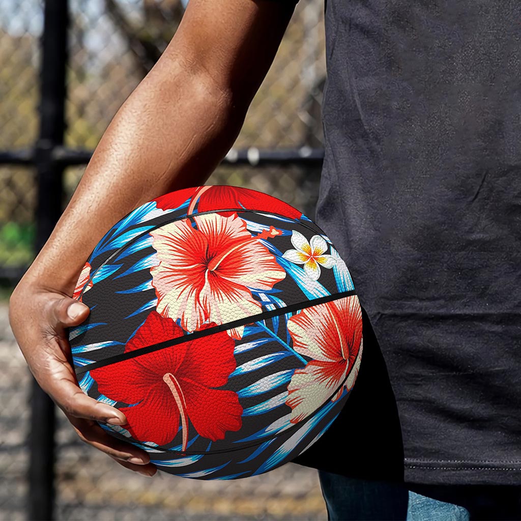 Turquoise Leaves Hibiscus Pattern Print Basketball