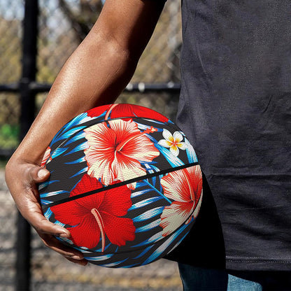 Turquoise Leaves Hibiscus Pattern Print Basketball