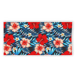 Turquoise Leaves Hibiscus Pattern Print Beach Towel