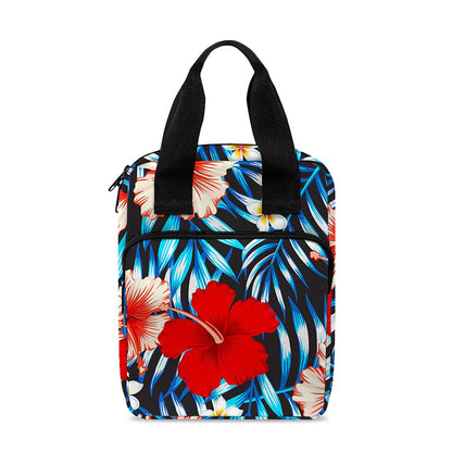Turquoise Leaves Hibiscus Pattern Print Bible Tote Bag