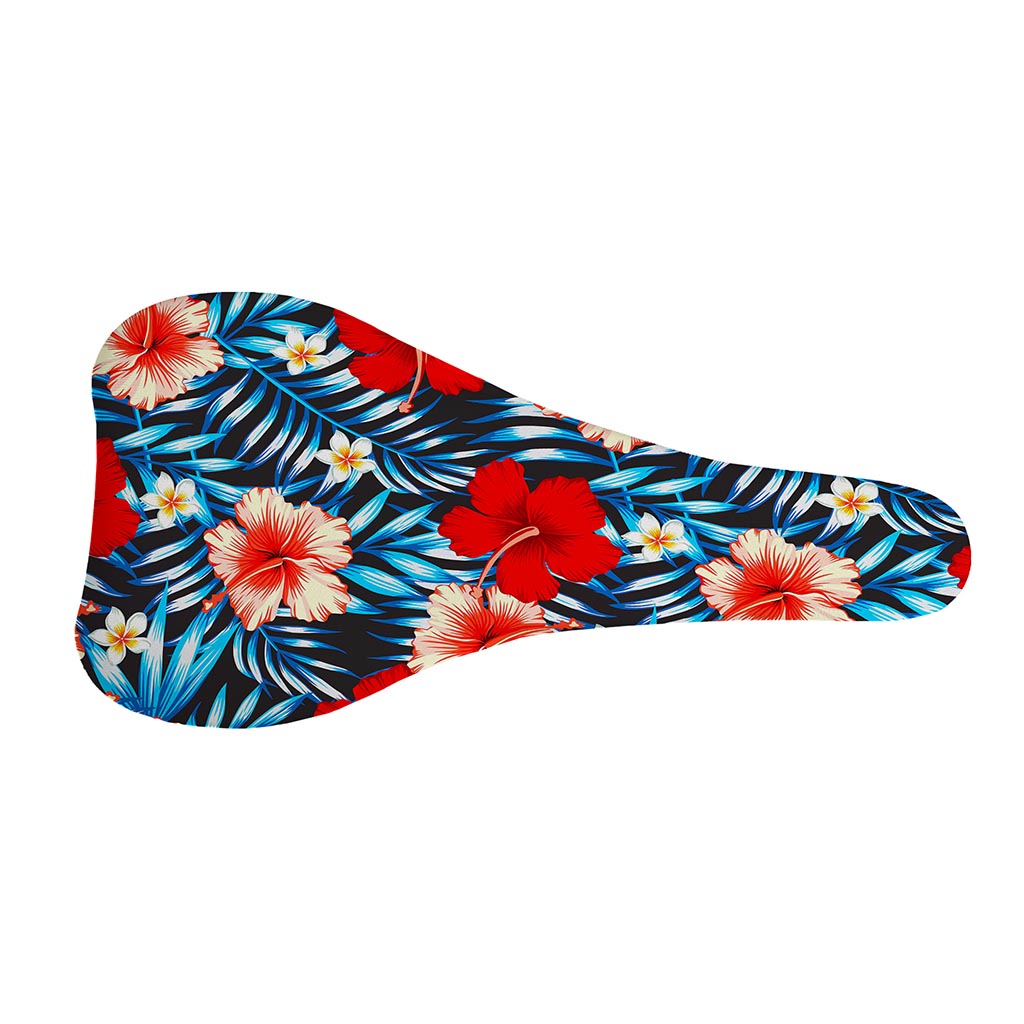 Turquoise Leaves Hibiscus Pattern Print Bicycle Seat Cover