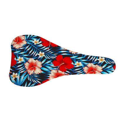 Turquoise Leaves Hibiscus Pattern Print Bicycle Seat Cover