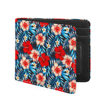 Turquoise Leaves Hibiscus Pattern Print Bifold Wallet