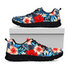 Turquoise Leaves Hibiscus Pattern Print Black Running Shoes