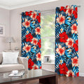 Turquoise Leaves Hibiscus Pattern Print Dimout Grommet Curtains