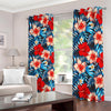 Turquoise Leaves Hibiscus Pattern Print Blackout Grommet Curtains