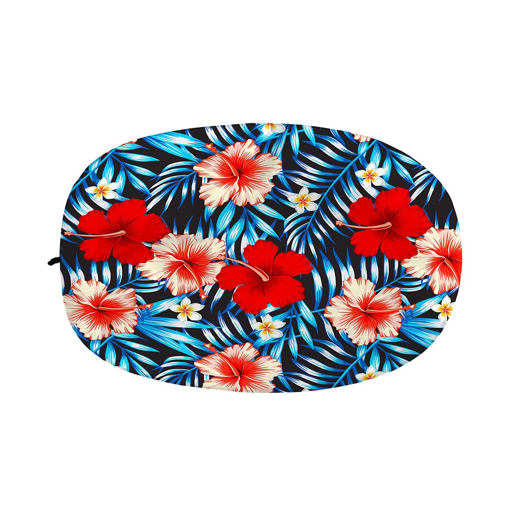 Turquoise Leaves Hibiscus Pattern Print Car Side Mirror Covers