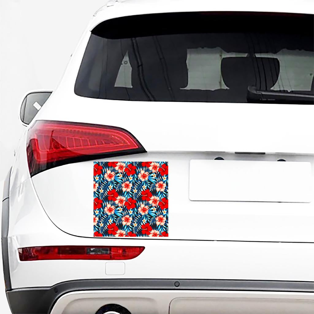 Turquoise Leaves Hibiscus Pattern Print Car Sticker