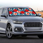 Turquoise Leaves Hibiscus Pattern Print Car Windshield Sun Shade