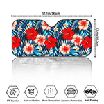 Turquoise Leaves Hibiscus Pattern Print Car Windshield Sun Shade