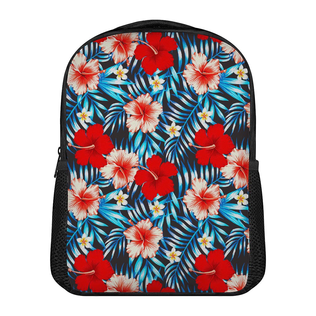Turquoise Leaves Hibiscus Pattern Print Casual Backpack