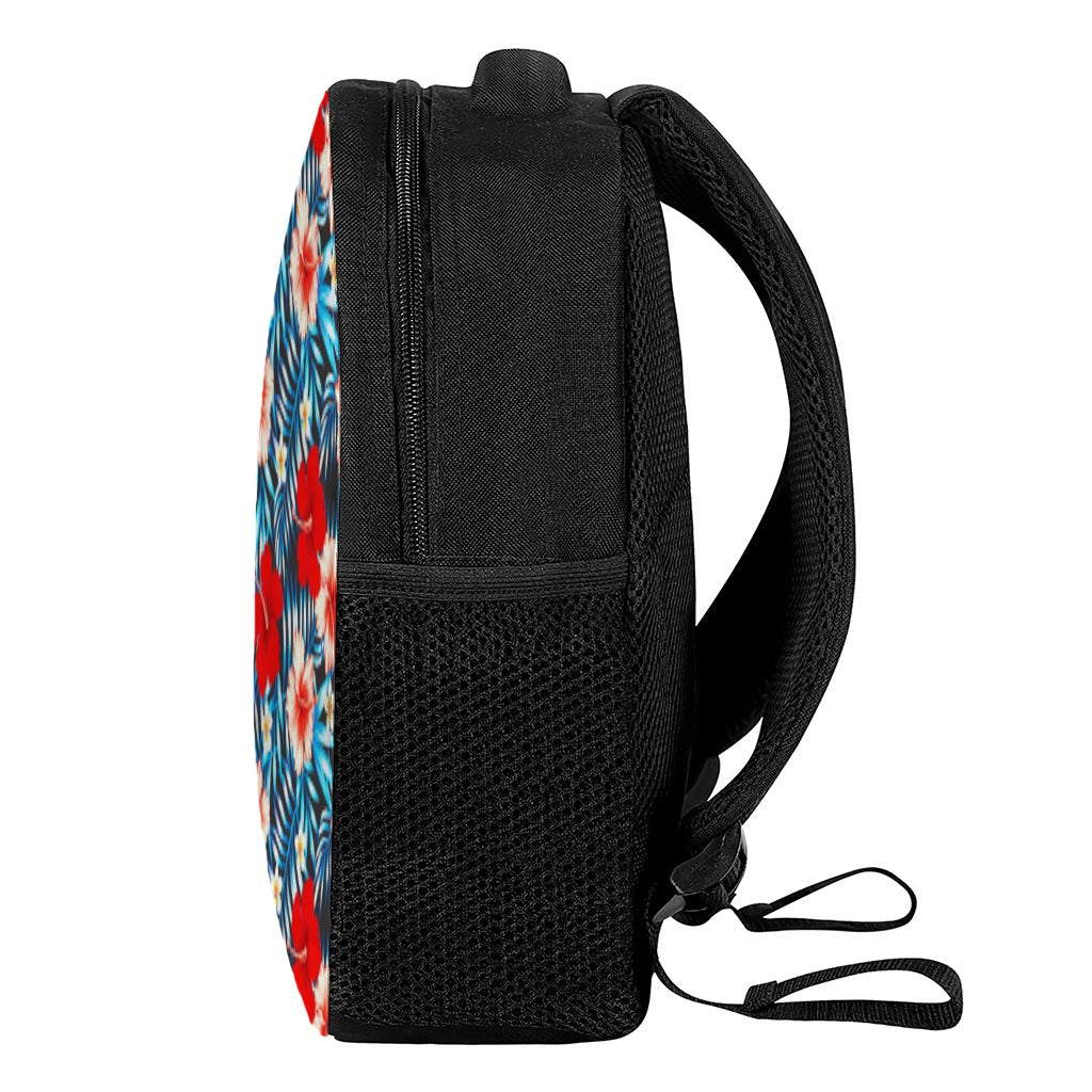 Turquoise Leaves Hibiscus Pattern Print Casual Backpack