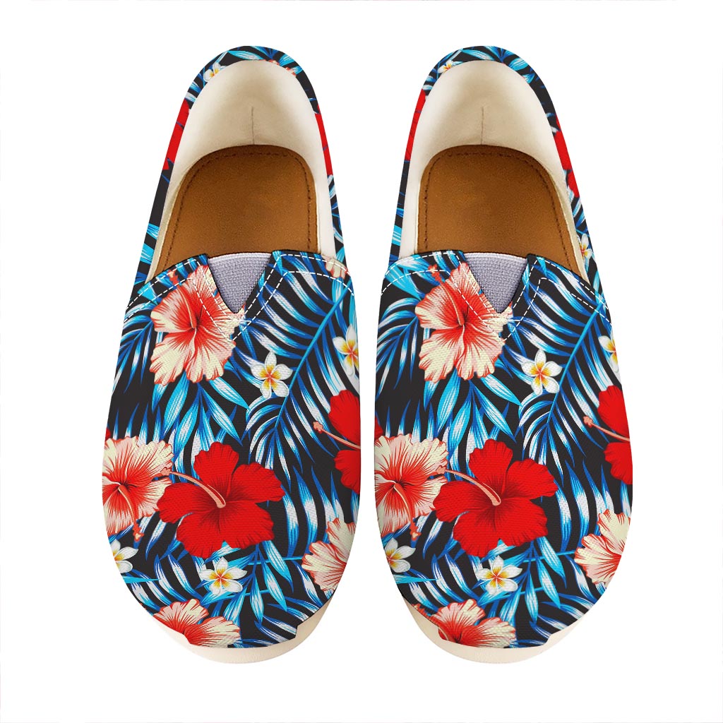 Turquoise Leaves Hibiscus Pattern Print Casual Shoes